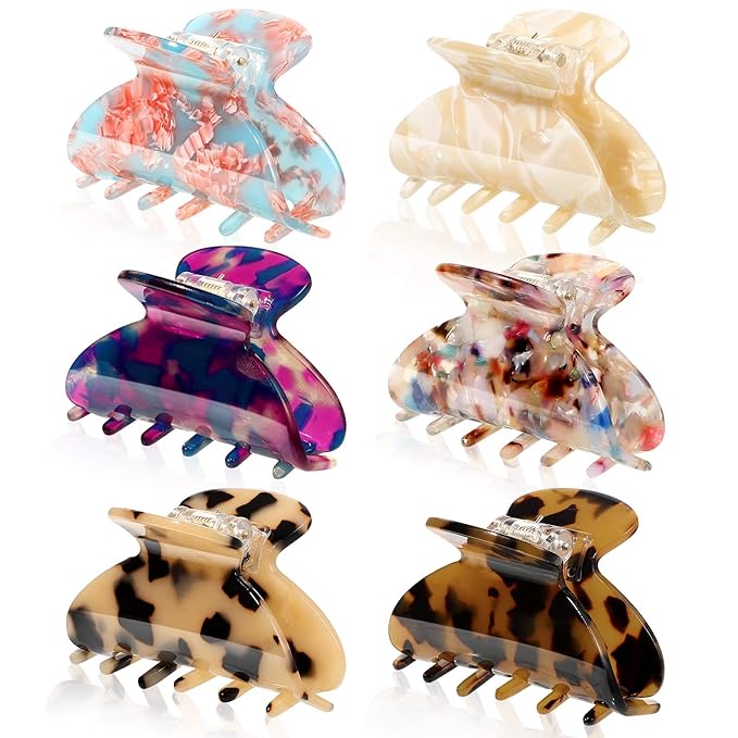 WILLBOND 6 Pieces Medium Hair Claw Clips for Thin Hair 2.6 Inch Tortoise Shell Clip Banana Jaw Hairpin French Style Barrettes Head Accessories for Women Girls(Classic Patterns)