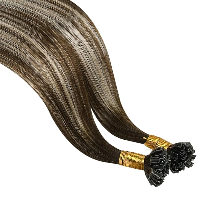 YoungSee Utip Hair Extensions Ombre Dark Brown with Ash Blonde U Tips Hair Extensions Human Hair Ombre 24In 1G/S 50G