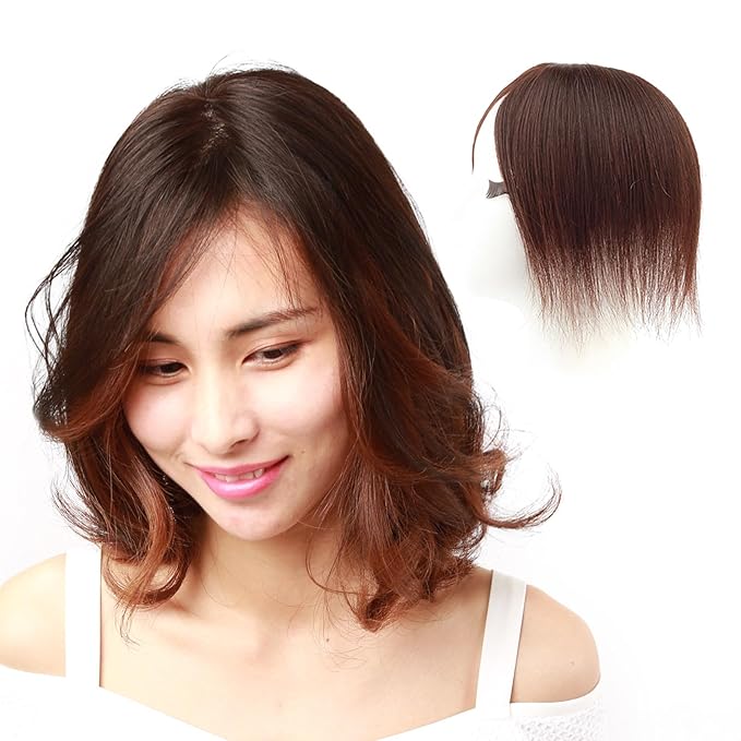100% Human Hair Topper Machine Hand Made Hair Pieces Clip in Hair Wiglets for Women Thinning Hair,Hair Loss BAZF710 (BR Brown × Hair Length:7.8"(20cm), Base Dimension:2.8"×3.9"(7cm×10cm))