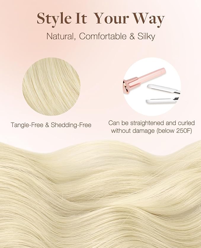 GOO GOO Invisi Edge Tape in Hair Extensions Human Hair, 60A Platinum Blonde 20pcs 20inch 50g, Virgin Remy Hair, Seamless Injected Tape, Natural Look