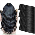 SUYYA Invisible Tape in Hair Extensions Human Hair Jet Black Seamless Injected Hand-Tied Pro Quality Virgin Human Hair 20PCS 50G/Pack Straight Tape Ins(20 inch #1 Jet Black)