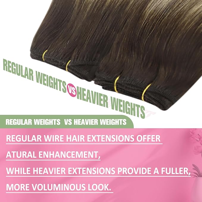 Youngsee Wire Hair Extensions Brown Balayage Wire Human Hair Extensions Ombre Dark Brown with Ash Blonde Invisible Fish Line Hair Extension Real Human Hair for Women 12Inch 70G