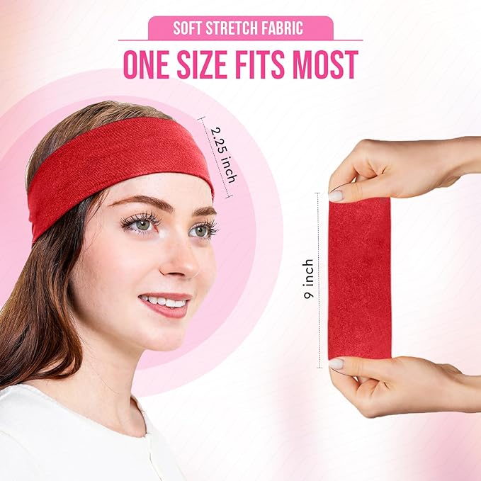 Styla Hair Headbands for Women Stretch Fashion Head Bands 10 Pack Non-Slip Head Wraps Great for Spa, Sports, Yoga, Pilates, Running, Gym Headband, Workouts - Red