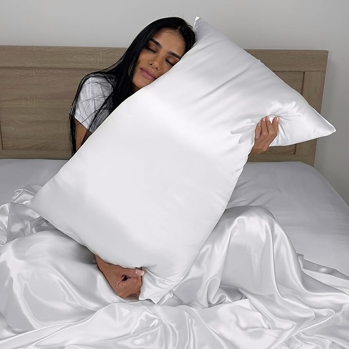 Mulberry Park 30 Momme 100% Pure Mulberry Silk Pillowcase - Luxury Charmeuse Weave for Hair and Skin, Cooling Silk Pillow Cover for Beauty Sleep - King Size 20"x36" / White