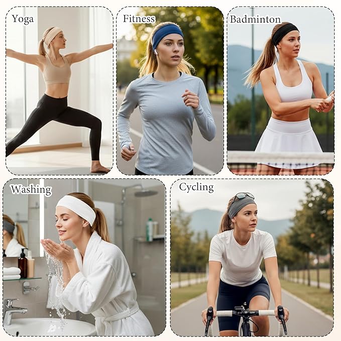 6 Pcs Non-Slip Headbands for Women, Stretchy Sweat Wide Headband Soft Elastic Sports Headbands for Yoga, Running, Workout, Hair Bands Accessories