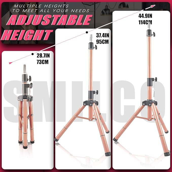Smilco Mannequin Head Stand,Adjustable Wig Stand Tripod,Heavy Duty Wig Head Stand for Cosmetology Hairdressing Training