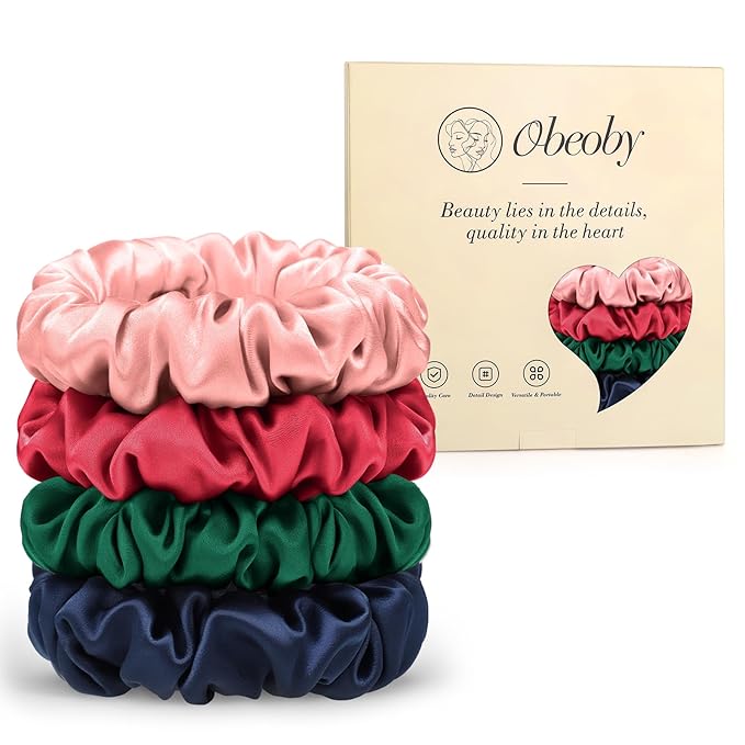 4Pcs Mulberry Silk Hair Scrunchies, Silk Hair Ties for Hair Sleep for Frizz Breakage for Women Girls Christmas Gifts