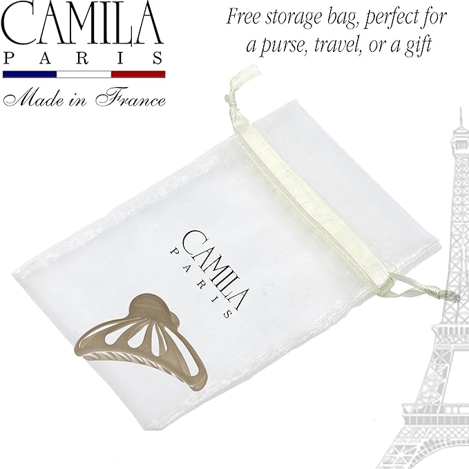 Camila Paris CP3636 French Hair Clip for Women Thick Hair for Long Curly Wavy Hair, Brown, Girls Hair Claw Clips Fashion Styling Hair Accessories for Women, Strong Hold No Slip Grip, Made in France
