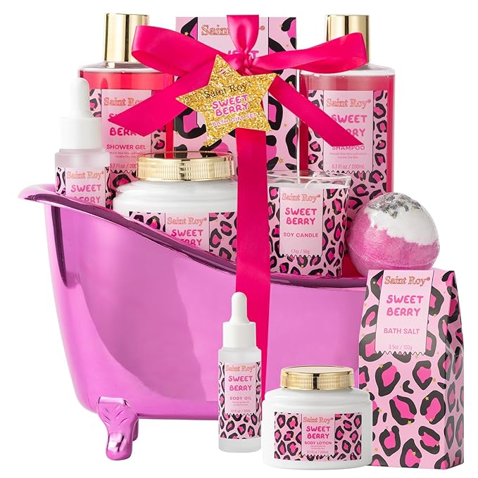 bath body Gifts for Her Home Bath Spa Gift Basket for Women Sweet Berry Bath Sets for Teens Gift Aromatherapy Home Spa Kit with Body Oil & More women's spa gift sets Best Gifts Mothers day