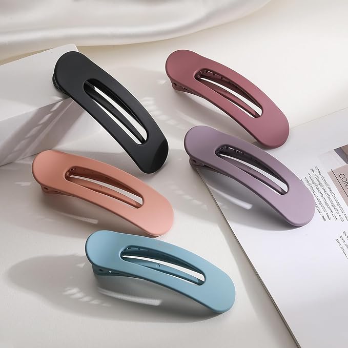 5 Pcs Flat Hair Clips, Medium Lay Flat Claw Clips for Women Girls,Strong Hold Non-slip Matte Hair Claws for Thick Thin Hair(Pink&Purple)