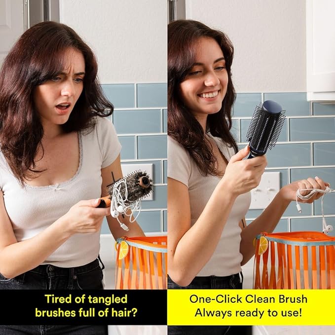 Detangler Brush for Women - Curly Hair Blow Dryer Round Brush for Blow Out - Self Cleaning Roller Retractable Travel Hairbrush - Navy Blue Christmas Gifts