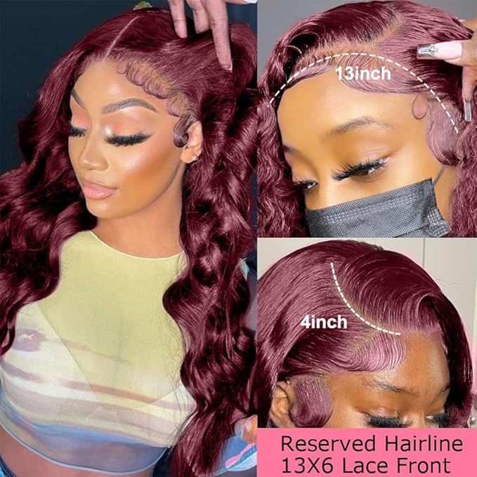 Burgundy Wig Human Hair 13x4 99j Burgundy Lace Front Wigs Human Hair Pre Plucked HD Transparent Lace Frontal Wigs Red Colored Wig 22 Inch
