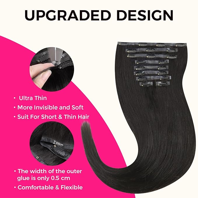 Lashey Clip in Hair Extensions 150g 9pcs Light Yaki Straight Seamless Clip in Human Hair Extensions Natural Black 20 Inch Hair Extensions for Women