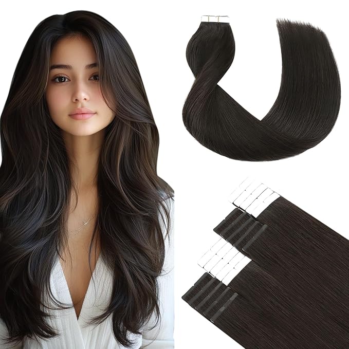 SURNEL Tape in Hair Extensions 14 inch #2 Darkest Brown Tape in Hair Extensions Human Hair 20pcs 50g(#2-14)
