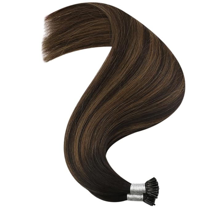 YoungSee I Tip Hair Extensions Brown Balayage Itip Human Hair Extensions Ombre Dark Brown Itip Hair Extension Real Human Hair 22Inch Ombre Natural Hair Extension for Adding Length 50g 50s