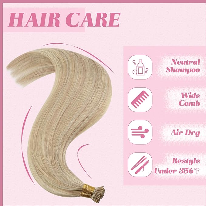 YoungSee I Tip Hair Extensions Blonde I Tip Hair Extensions Human Hair Ash Blond with Blonde Highlight Itip Hair Extension 18 Inch 60s 50g I-Tips Human Hair Extension Natural Looking