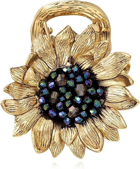 Sunflower Brooch pin with hand beading, She's Free Style Just For You Flower Oil Dropping Brooches for women, Metal Plating Process Safety pins with Nail Bead Crystal