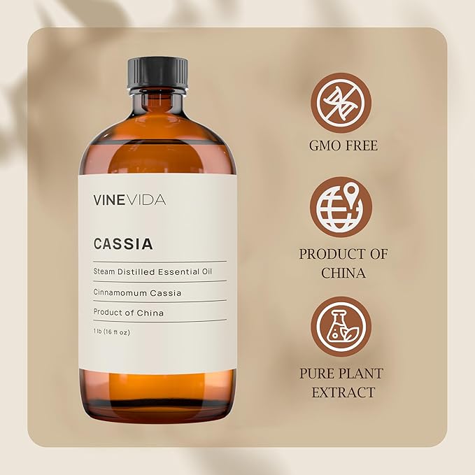 VINEVIDA Cassia Essential Oil - 16 oz - Undiluted - DIY Candle Scents - Bulk for Soap Making & Skin Safe