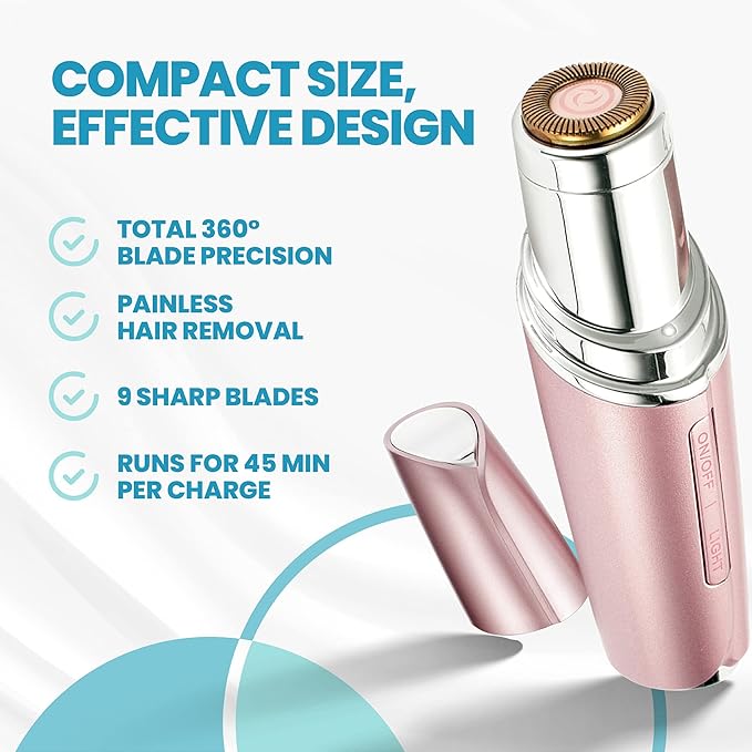 Yoove Rose Pink Rechargeable Device for Facial Hair Removal for Women - Waterproof Facial Hair Remover for Women