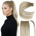 Ve Sunny Hair Extensions Ponytail Real Human Hair Wrap Around Clip in Ponytail Hair Extensions Straight Extensions Human Hair for Women Ash Grey Balayage Platinum Blonde 16inch 80G