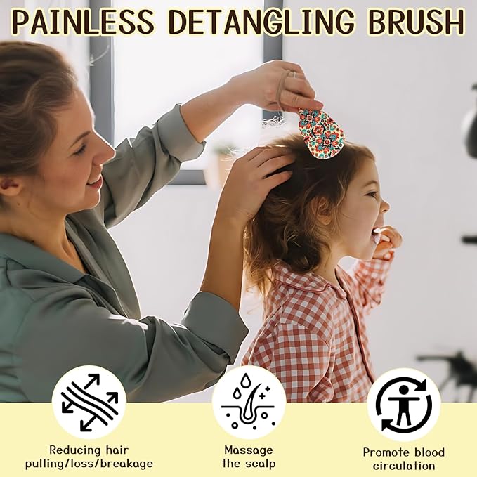 Mini Hair Brush,Cute Detangling Travel Hair Brush,Soft Bristles for Effortless Tangle Removal,Detangler Hairbrush for Women Men Boys Girls Kids Wet Dry All Hair Types (Red Bohemia, Mini)