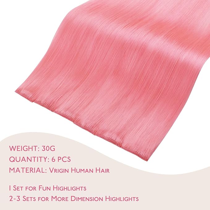 WENNALIFE Peach Pink Clip in Hair Extensions Real Human Hair 35g 6pcs 14 Inch Colored Hair Extensions for Kids Women Colorful Hair Pieces Pop-up Style Straight Extensiones De Cabello Humano Con Clip