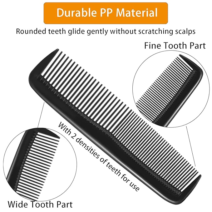 50 Packs Hair Combs Bulk, Individually Wrapped, Black Pocket Hair Comb Set Fine Tooth Dressing for Women/Men, Travel, Hotel, Airbnb, Operation Christmas Child Shoeboxes, Homeless, Shelter, Charity