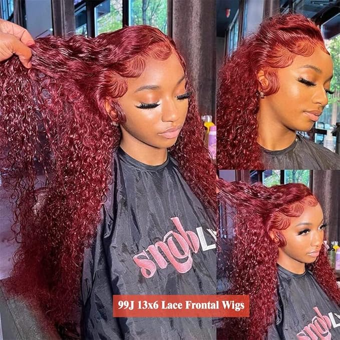 38 Inch 99J Burgundy 13x6 Lace Front Wigs Human Hair Red Burgundy Wig 200% Density Deep Wave Lace Front Wigs Human Hair Pre Plucked Glueless HD Lace Frontal Wigs for Women