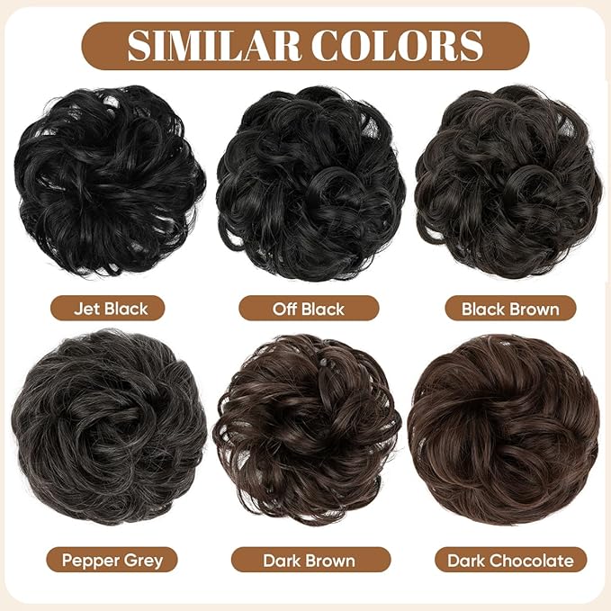 CJL HAIR Large Messy Bun Hair Piece Wavy Curly Scrunchies Synthetic Chignon Ponytail Hair Extensions Thick Updo Hairpieces for Women Brown Black