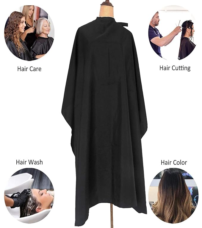 Salon Barber Hairdressing Capes with Snaps Hair Cutting Cape Hair Stylist for Women Men Adults Kids Black Waterproof (6PCS)