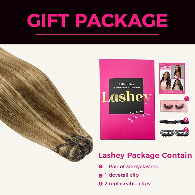 Lashey Clip in Hair Extensions Real Human Hair Straight 7pcs 120g Balayage Ash Brown to Honey Blonde 24 Inch Long Hair Extensions for Black Women