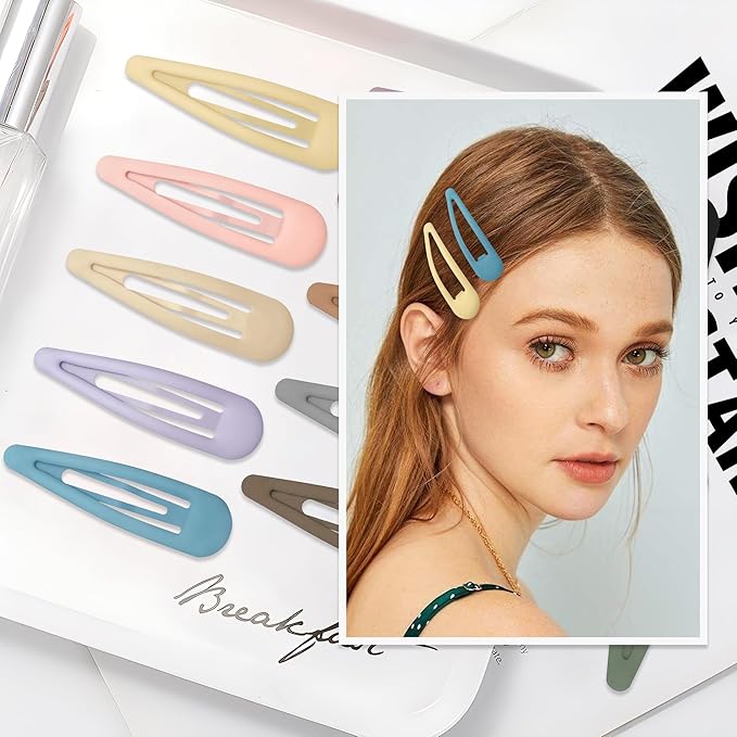 24 PCS 2.36 In Metal Snap Hair Barrettes For Women Water Drop Shape Hair Clips For Thick Thin Fine Hair,Matte Multiple Colors