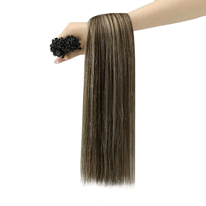 YoungSee Utip Hair Extensions Ombre Dark Brown with Ash Blonde U Tips Hair Extensions Human Hair Ombre 24In 1G/S 50G