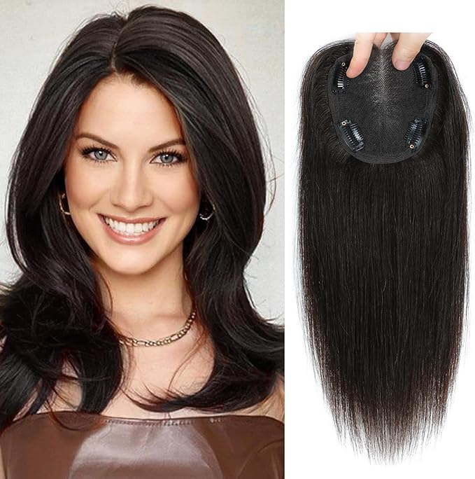 Human Hair Toppers for Women Real HairTopper with Thinning Hair 120% Density Round Shaped Swiss Base Hair Pieces 40g-Dark Brown(12inch, 2#)