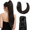 Hairro Claw Clip In Ponytails 100% Real Human Hair Ponytail Hair Extensions Natural Jaw On Ponytail Extensions Jaw/Claw Clips Pony Tail Hairpieces For Women 16 Inch 105g #1B Natural Black