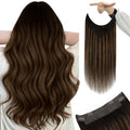 YoungSee Human Hair Wire Extensions Balayage Wire Hair Extensions Real Human Hair Balayage Darkest Brown to Medium Brown Straight One Piece Hair Extensions 18In 80G