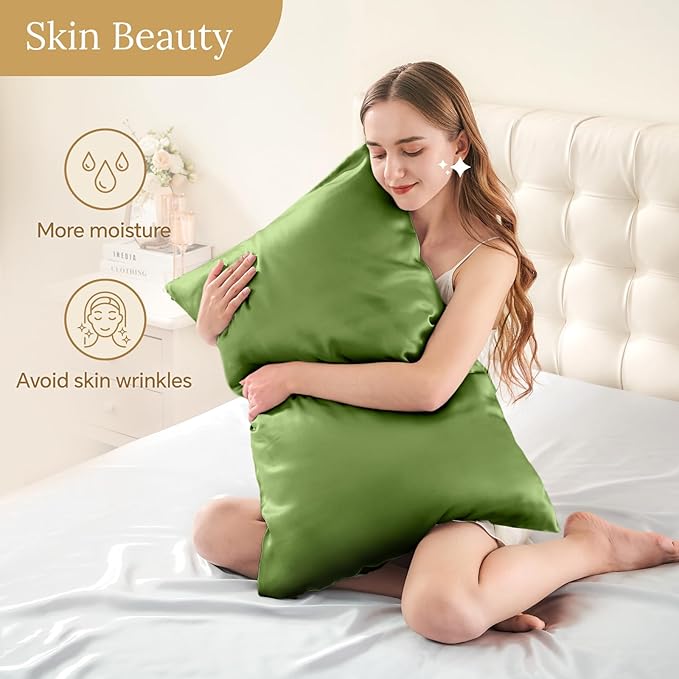 INFIIXSO Mulberry Silk Pillowcase for Hair and Skin, Silk Pillow Cases King Size with Hidden Zipper 20"x40", Extraordinary Smooth and Soft Cooling Pillow Cases for Hot Sleepers(Cedar Green, 1 Pack)