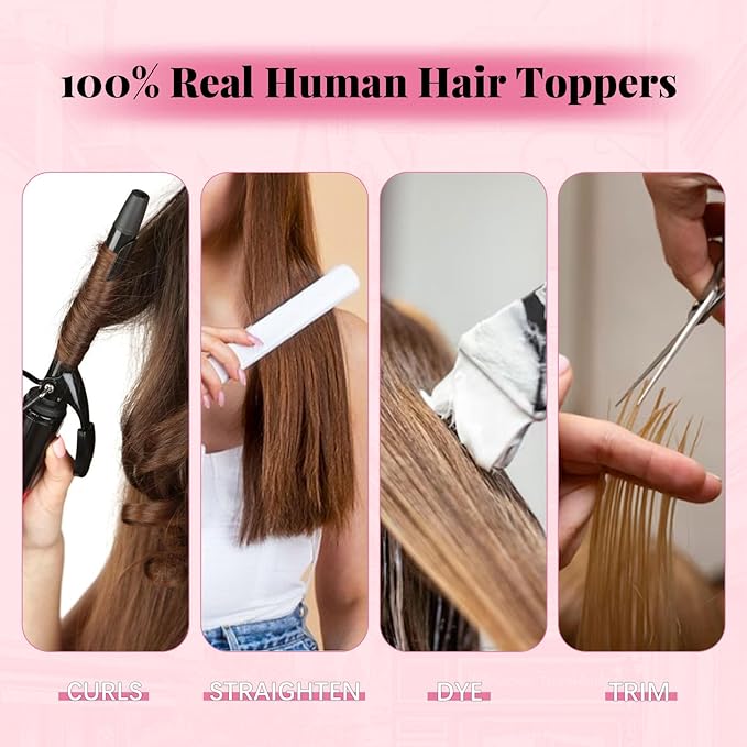 Hair Topper 16inch Hair Toppers for Women Real Human Hair 360° 3D 75g Natural Hairpiece Wiglet Extensions for Thin 6x7inch Large Base (#1Toppers-16inch)