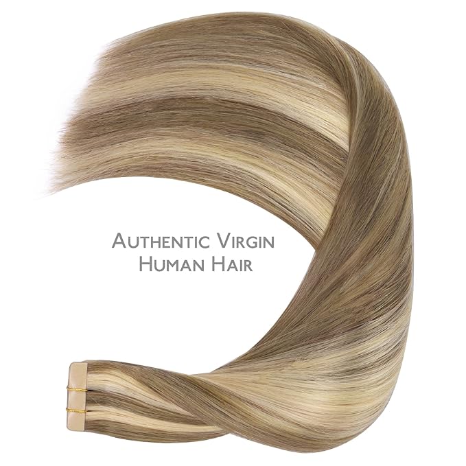 WENNALIFE Tape in Hair Extensions Human Hair, 20pcs 50g 22 inch Ash Brown with Platinum Blonde Highlights Remy Hair Extensions Straight Human Hair Tape in Extensions Skin Weft Tape Extensions