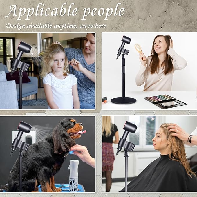 Hands-Free Rotatable Hair Dryer Stand with Adjustable Height and Heavy Base for Salon and Home Use - Ideal for Women and Pets