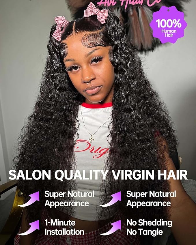 13x6 Deep Wave Lace Front Wigs Human Hair 220% Density SKINLIKE Real HD Lace Wig Wet and Wavy Human Hair Pre Plucked Wigs for Women Curly Lace Frontal Wig Natural Color 28inch