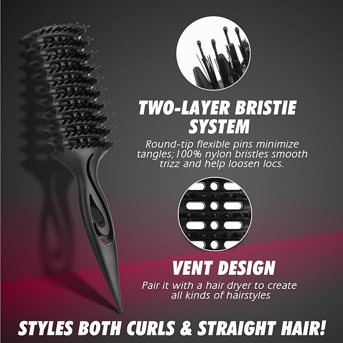 Candy Brush Curl Defining Vented Hair Brush for Effortlessly Blow Drying Detangling and Shaping and Styling, Airflow Wet Hair Brush for All Hair Types for Women and Men, Anti-Pull & Frizz, Black