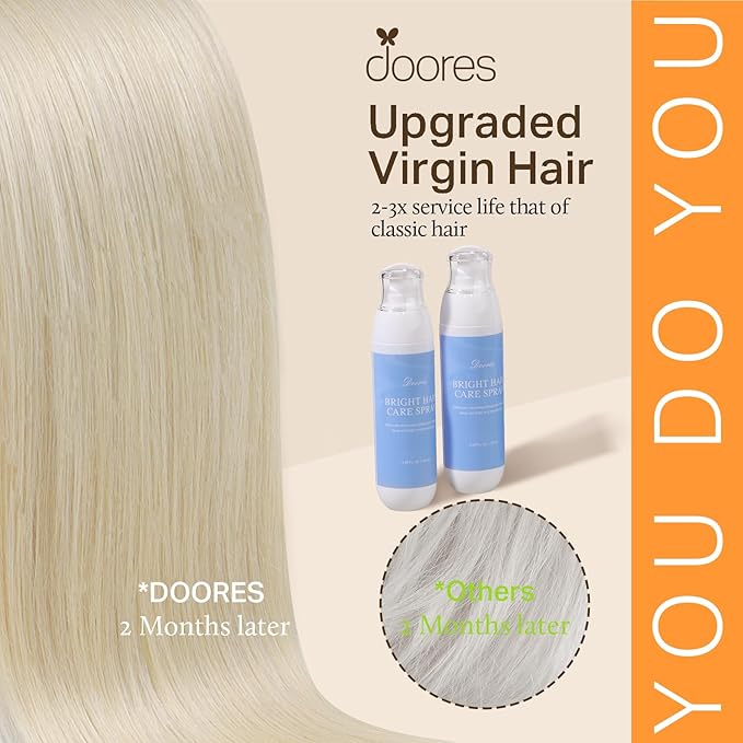 DOORES Seamless Human Hair Clip in Extensions, Platinum Blonde 130g 7pcs 16 Inch Invisible Edge Hair Extensions Silky Straight Weft for Women