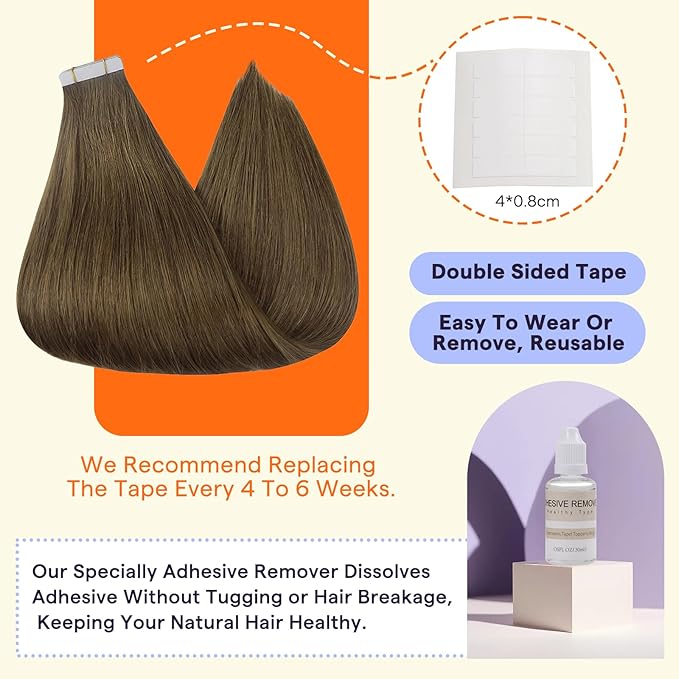 Full Shine Tape in Hair Extensions Human Hair 20PCS 12 Inch Color 3 Brown Straight Seamless Skin Weft Remy Human Hair Tape in Extensions 30g Natural Extensions for Women Real Hair Add Volume