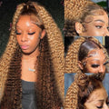 AMIRTY 360 Lace Front Wigs Human Hair Pre Plucked Honey Blonde 4/27 Deep Wave Lace Front Wigs with BabyHair Full 360 HD Transparent Drawstring Wig Human Hair Lace Front Human Hair Wigs for Women
