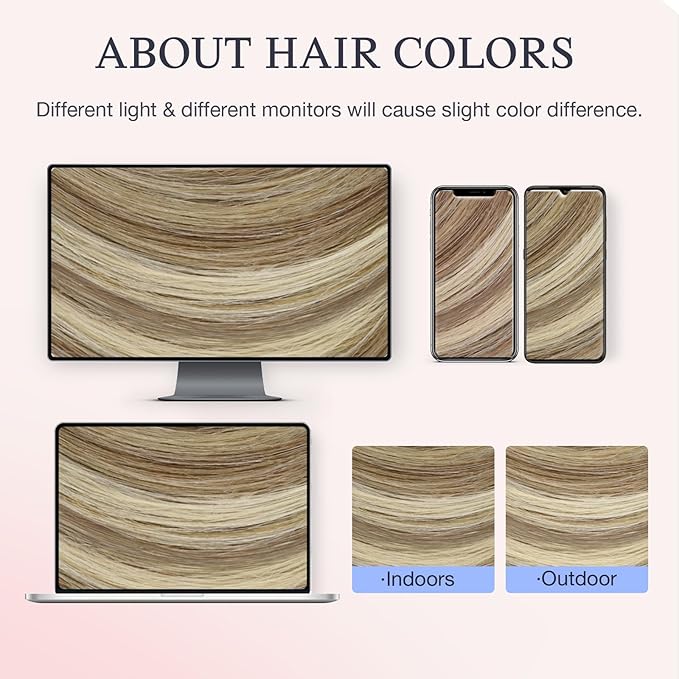 DOORES Invisi Edge Clip in Hair Extensions 14 inch 110g 7pcs, Virgin Invisible Seamless Clip in Extension Real Human Hair Injected Clipins Straight, P8/60 Light Brown Highlighted Medium Blonde