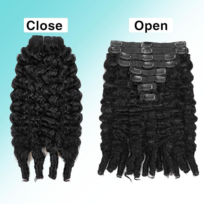 Burmese Curly Clip In Hair Extensions Real Human Hair 8pcs 120g/Set Spirally Curly Classic Clips Ins Full Head For Black Women 18 Inch Natural Black