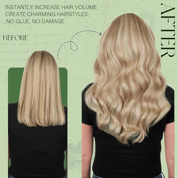 RUNATURE Blonde Hair Extensions Clip Ins, 14 Inch 120g Thick Clip in Hair Extensions Real Human Hair, Full Head Remy Brazilian Human Hair Clip Ins, Add Hair Volume, #18P60 Ash Blonde Highlights