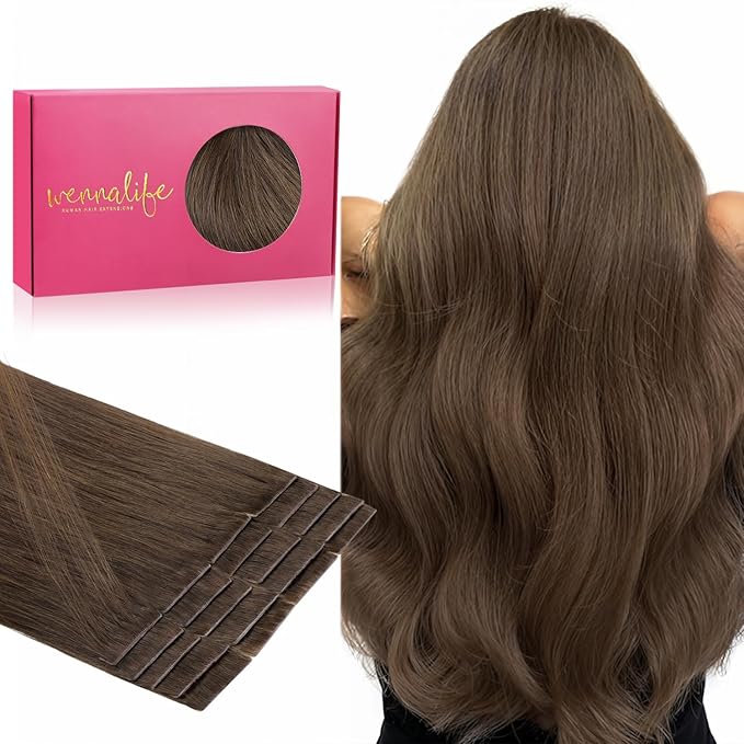 WENNALIFE Invisi Edge Tape in Hair Extensions Human Hair, 22 Inch 50g 20pcs Light Ash Brown Invisible Luxury Remy Hair Extensions Natural Seamless Injected Tape Ins Straight Extensiones De Cabello