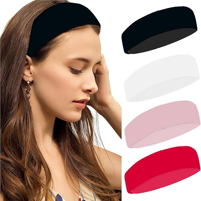 4PCS Floral Headbands for Women Trendy Wide Head Bands for Women's Hair Non Slip Wraps Elastic Stretchy Bandanas Workout Hair Bands Fashion Hair Accessories Birthday Gifts for Valentines Pink